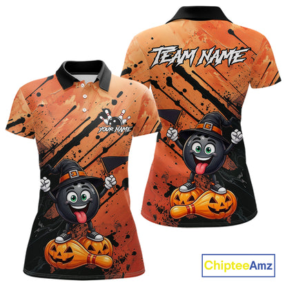 Custom Halloween Women Bowling Shirt Funny Witch Hat Bowling Ball Jersey, Bowler Halloween Gift NYN4266