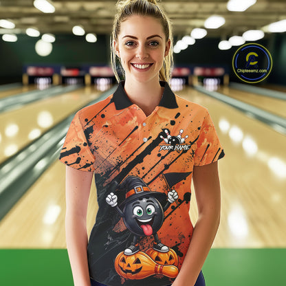 Custom Halloween Women Bowling Shirt Funny Witch Hat Bowling Ball Jersey, Bowler Halloween Gift NYN4266