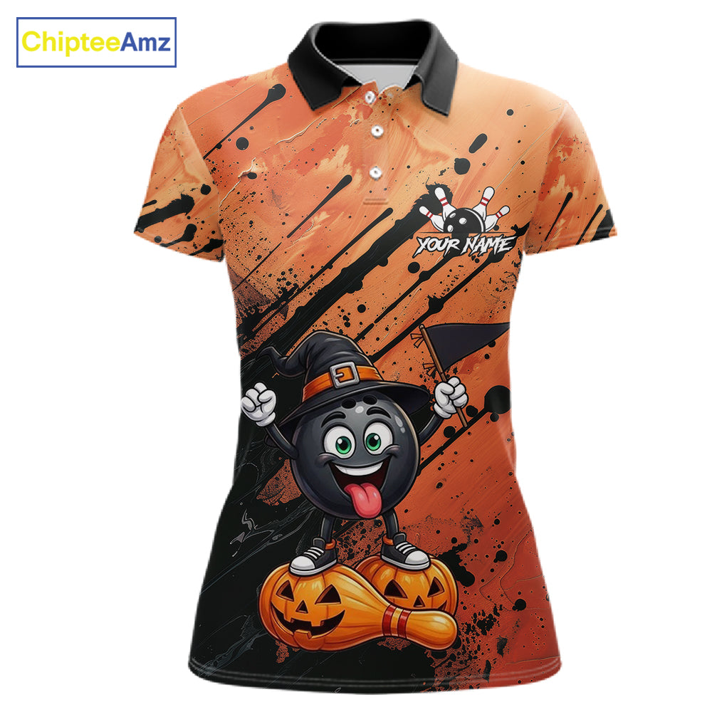 Custom Halloween Women Bowling Shirt Funny Witch Hat Bowling Ball Jersey, Bowler Halloween Gift NYN4266