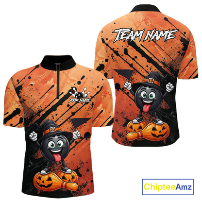 Custom Halloween Mens Bowling Shirt Funny Witch Hat Bowling Ball Jersey, Bowler Halloween Gift NYN4266