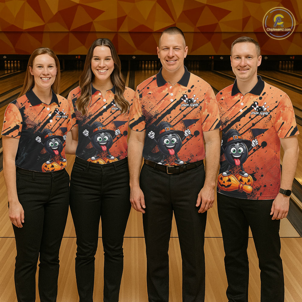 Custom Halloween Mens Bowling Shirt Funny Witch Hat Bowling Ball Jersey, Bowler Halloween Gift NYN4266