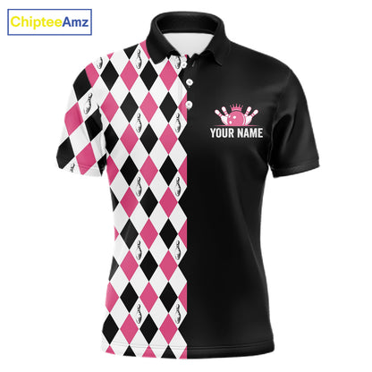 Custom Pink Argyle Bowling Polo 1/4-Zip Shirt For Men Argyle Bowling Tournament Team Jersey NYN4673