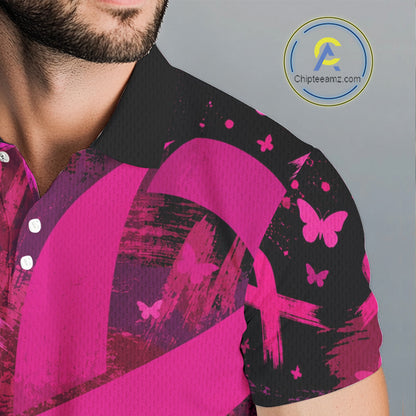 Mens Breast Cancer Golf Polo Shirt Custom Name Pink Ribbon Golf Team Golf Tournament Apparel NYN4677