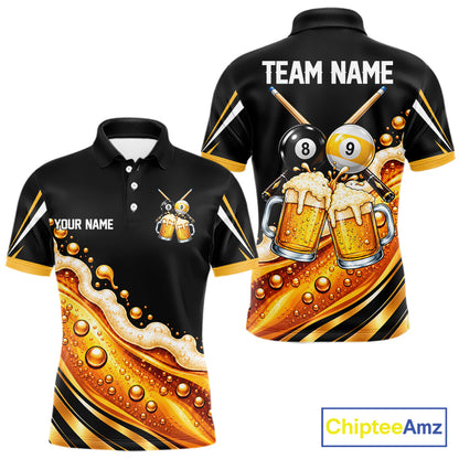 Funny Beer Billiard Polo Shirt For Men Personalized 8-Ball & 9-Ball Pool Team Jersey Billiard Apparel NYN4685