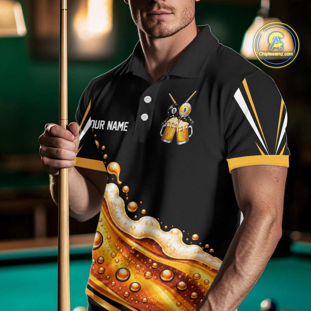 Funny Beer Billiard Polo Shirt For Men Personalized 8-Ball & 9-Ball Pool Team Jersey Billiard Apparel NYN4685