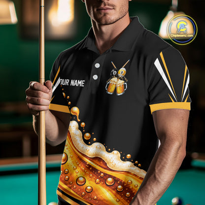 Funny Beer Billiard Polo Shirt For Men Personalized 8-Ball & 9-Ball Pool Team Jersey Billiard Apparel NYN4685