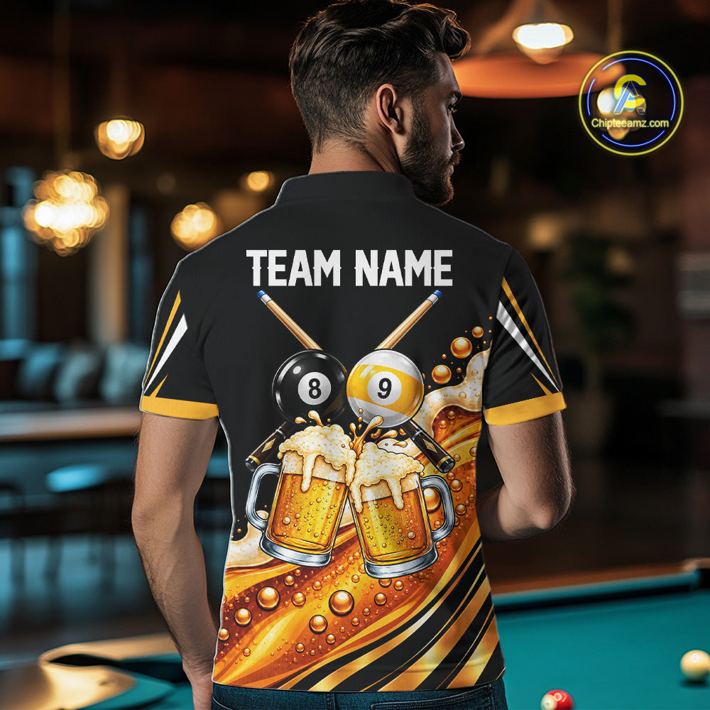 Funny Beer Billiard Polo Shirt For Men Personalized 8-Ball & 9-Ball Pool Team Jersey Billiard Apparel NYN4685