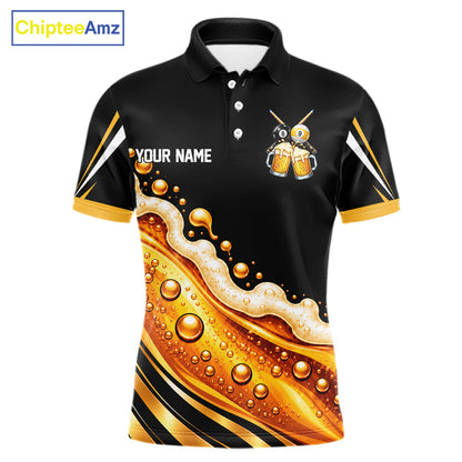 Funny Beer Billiard Polo Shirt For Men Personalized 8-Ball & 9-Ball Pool Team Jersey Billiard Apparel NYN4685
