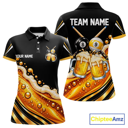 Funny Beer Billiard Polo Shirt For Women Personalized 8-Ball & 9-Ball Pool Team Jersey Billiard Apparel NYN4685
