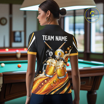 Funny Beer Billiard Polo Shirt For Women Personalized 8-Ball & 9-Ball Pool Team Jersey Billiard Apparel NYN4685