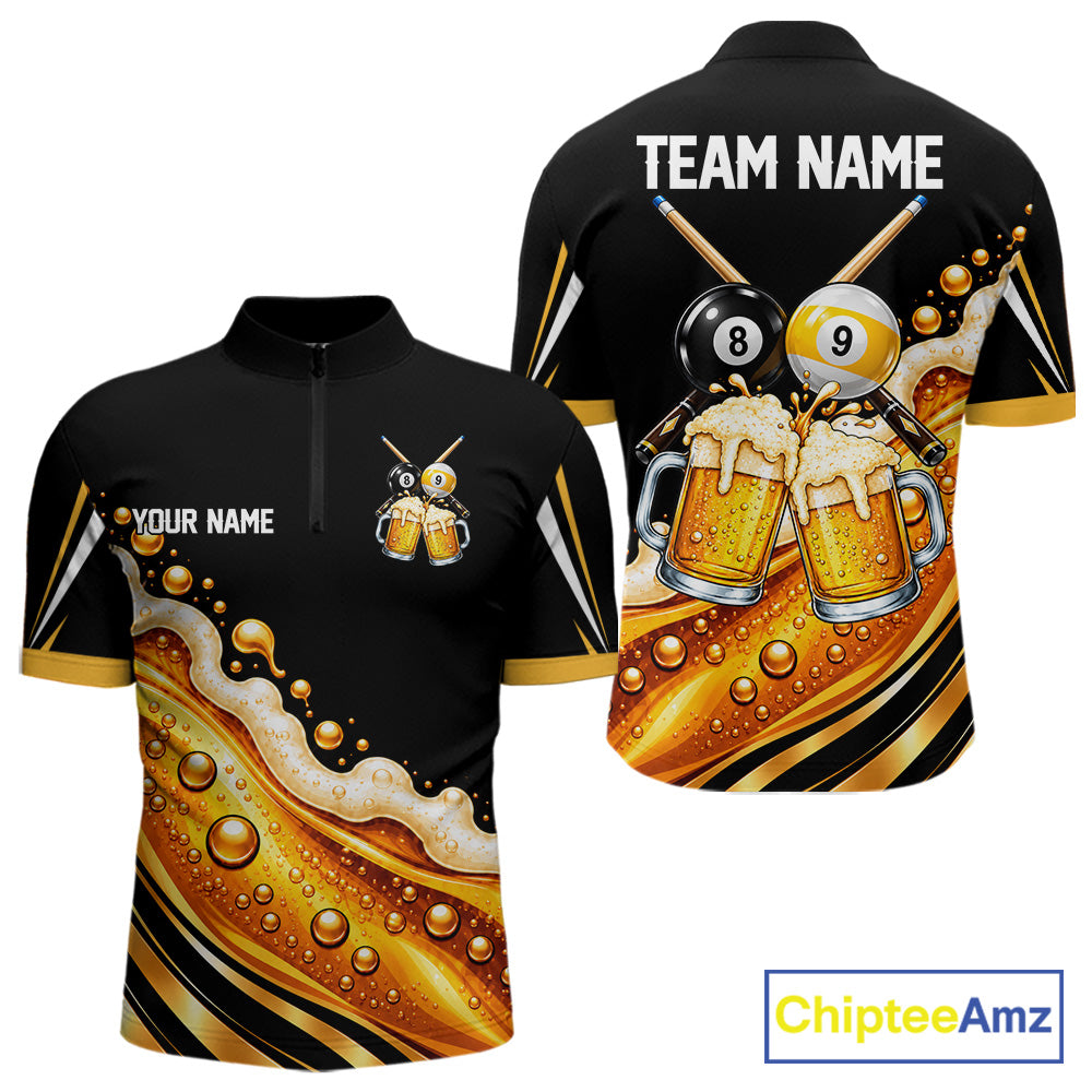 Funny Beer Billiard Polo Shirt For Men Personalized 8-Ball & 9-Ball Pool Team Jersey Billiard Apparel NYN4685