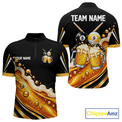 Funny Beer Billiard Polo Shirt For Men Personalized 8-Ball & 9-Ball Pool Team Jersey Billiard Apparel NYN4685