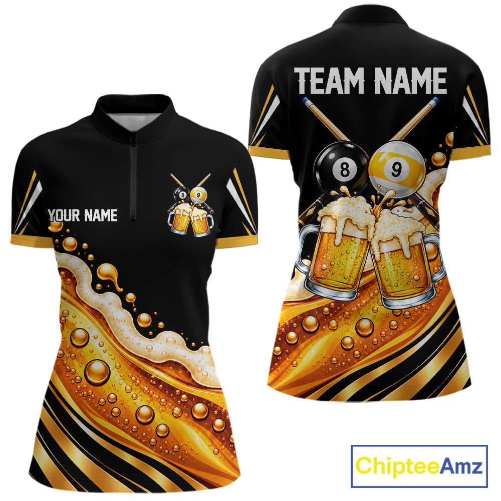 Funny Beer Billiard Polo Shirt For Women Personalized 8-Ball & 9-Ball Pool Team Jersey Billiard Apparel NYN4685