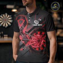 Load image into Gallery viewer, Lightning Red Ribbon Dartboard Custom Breast Cancer Awareness Darts Polo Shirt For Men NYN1805