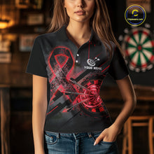 Load image into Gallery viewer, Lightning Red Ribbon Dartboard Custom Breast Cancer Awareness Darts Polo Shirt For Women NYN1805