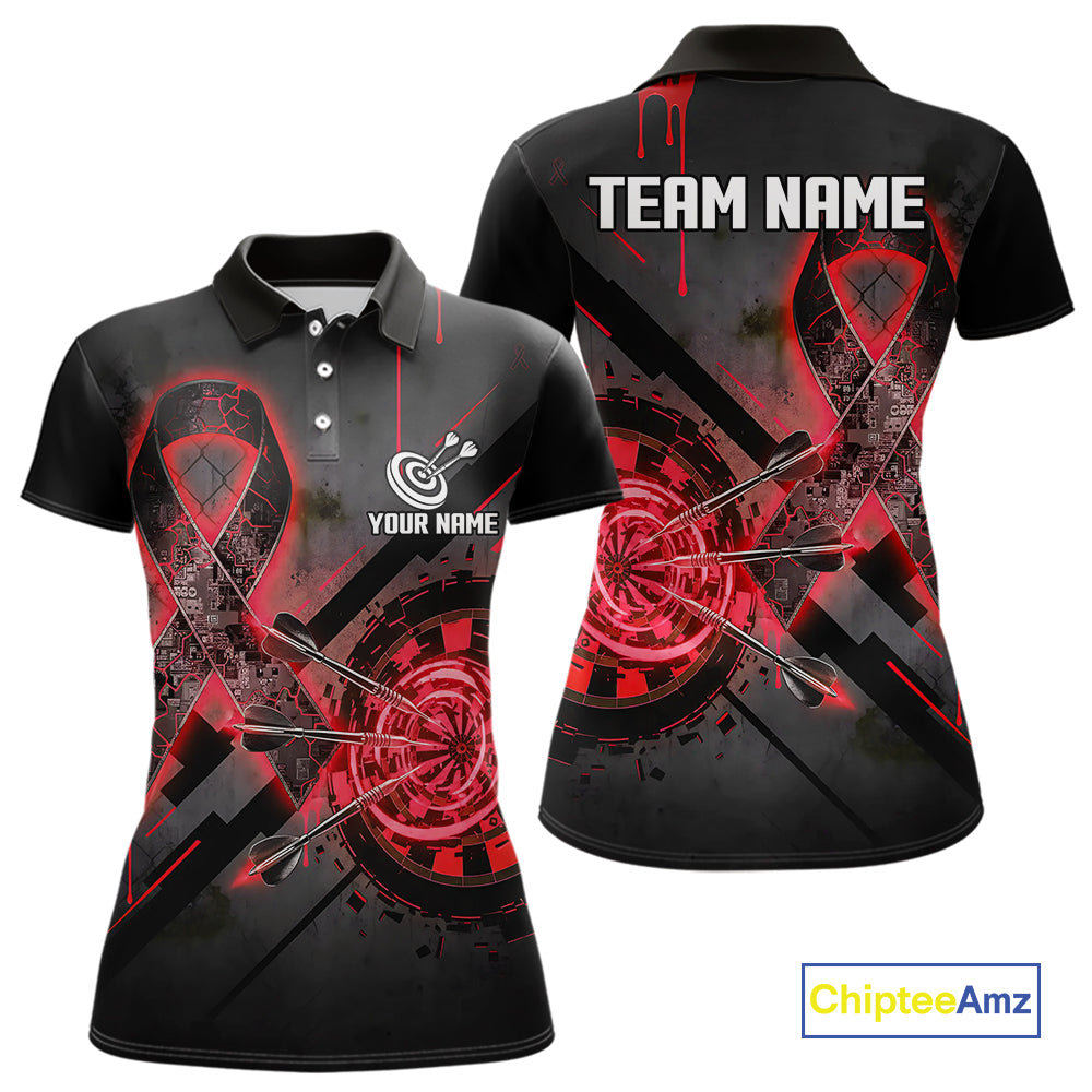 Lightning Red Ribbon Dartboard Custom Breast Cancer Awareness Darts Polo Shirt For Women NYN1805