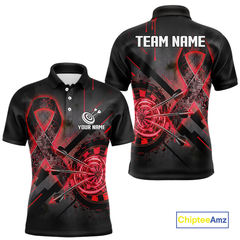 Lightning Red Ribbon Dartboard Custom Breast Cancer Awareness Darts Polo Shirt For Men NYN1805