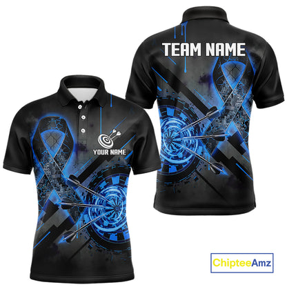 Lightning Blue Ribbon Dartboard Custom Prostate Cancer Awareness Darts Polo Shirt For Men NYN1806