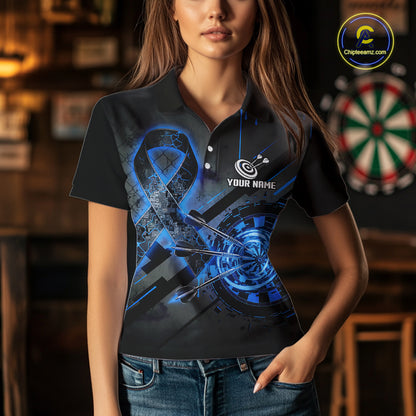 Lightning Blue Ribbon Dartboard Custom Prostate Cancer Awareness Darts Polo Shirt For Women NYN1806