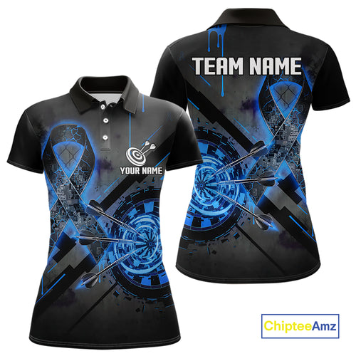 Lightning Blue Ribbon Dartboard Custom Breast Cancer Awareness Darts Polo Shirt For Women NYN1806