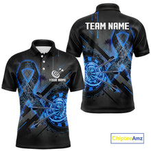 Load image into Gallery viewer, Lightning Blue Ribbon Dartboard Custom Breast Cancer Awareness Darts Polo Shirt For Men NYN1806