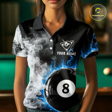 Load image into Gallery viewer, Grey Smokes Billiard Balls Shirts For Women Custom Blue Flames Ball 8 Billiard Team Jerseys NYN2303