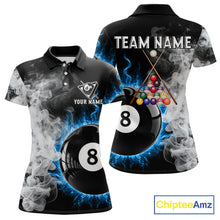 Load image into Gallery viewer, Grey Smokes Billiard Balls Shirts For Women Custom Blue Flames Ball 8 Billiard Team Jerseys NYN2303