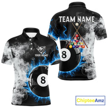 Load image into Gallery viewer, Grey Smokes Billiard Balls Shirts For Men Custom Blue Flames Ball 8 Billiard Team Jerseys NYN2303