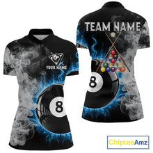 Load image into Gallery viewer, Grey Smokes Billiard Balls Shirts For Women Custom Blue Flames Ball 8 Billiard Team Jerseys NYN2303