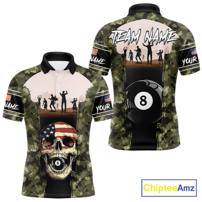 US Flag Skull Patriotic Billiard Shirts For Men Custom Camouflage 8 Ball Billiard Jerseys NYN2292