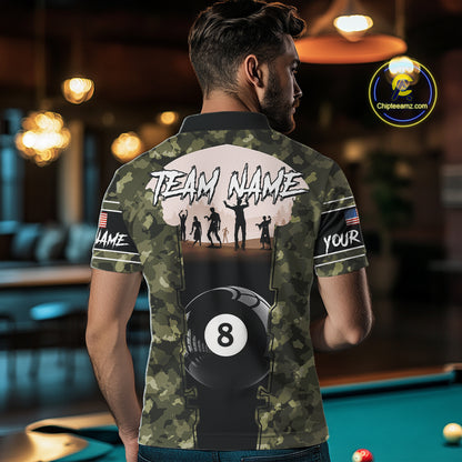 US Flag Skull Patriotic Billiard Shirts For Men Custom Camouflage 8 Ball Billiard Jerseys NYN2292