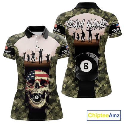 US Flag Skull Patriotic Billiard Shirts For Women Custom Camouflage 8 Ball Billiard Jerseys NYN2292