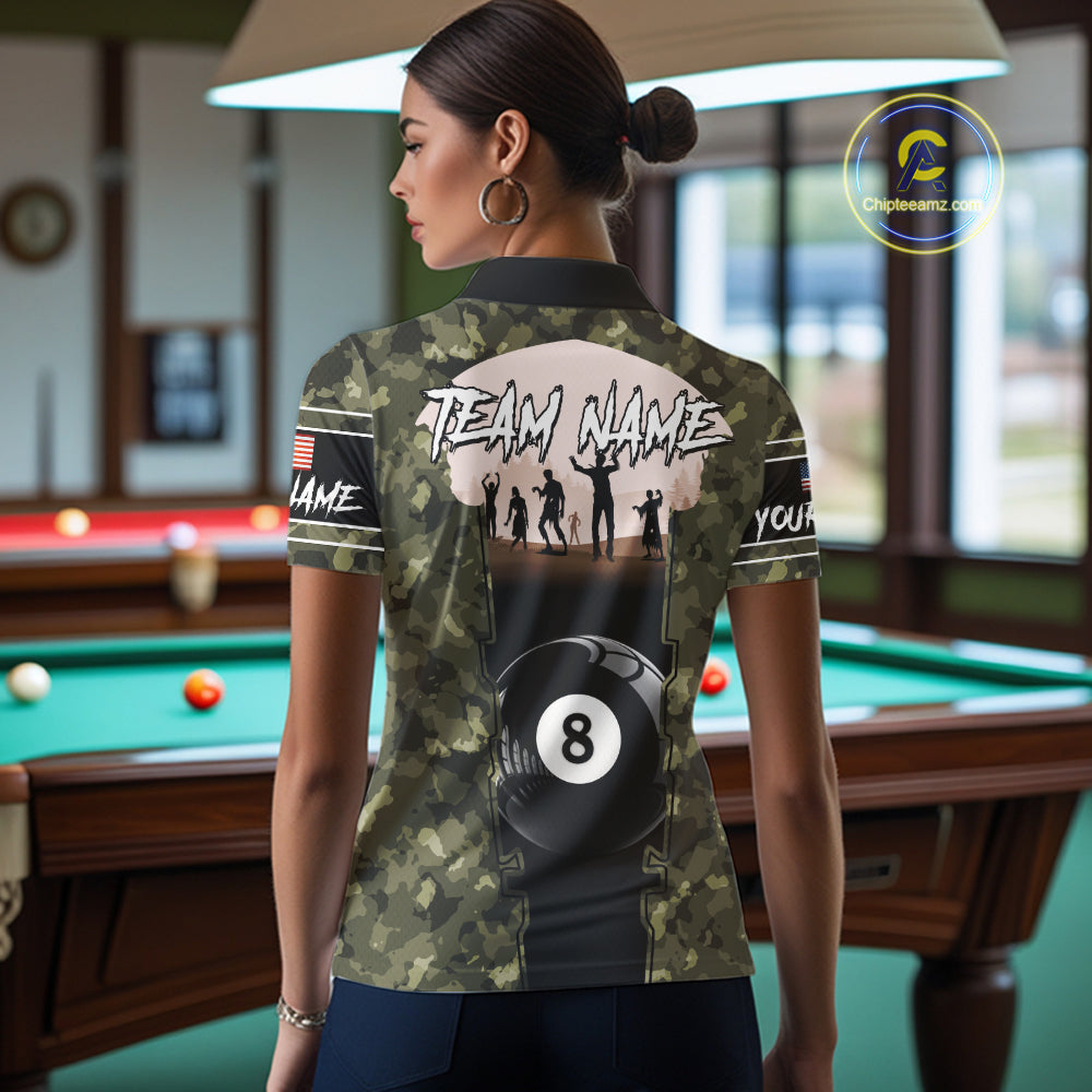US Flag Skull Patriotic Billiard Shirts For Women Custom Camouflage 8 Ball Billiard Jerseys NYN2292