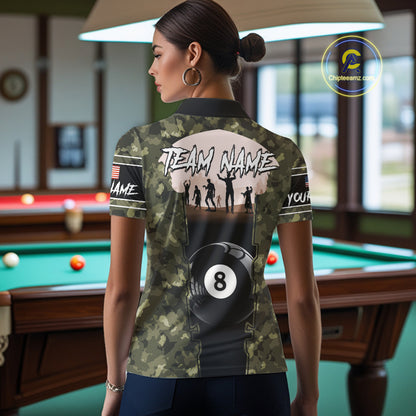 US Flag Skull Patriotic Billiard Shirts For Women Custom Camouflage 8 Ball Billiard Jerseys NYN2292