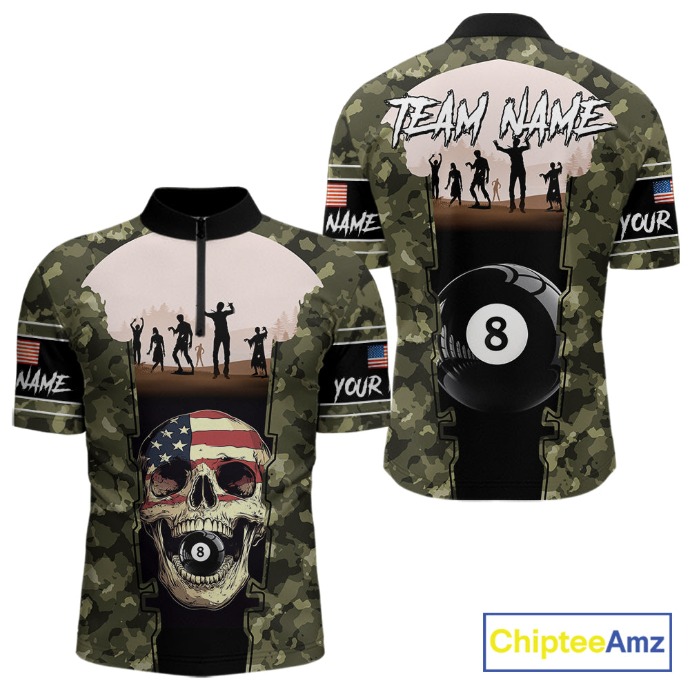 US Flag Skull Patriotic Billiard Shirts For Men Custom Camouflage 8 Ball Billiard Jerseys NYN2292