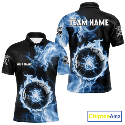 Blue Flaming Pool Billiard Shirts For Men Custom Light Ball 8 Billiard Team Jerseys NYN2300