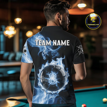Blue Flaming Pool Billiard Shirts For Men Custom Light Ball 8 Billiard Team Jerseys NYN2300