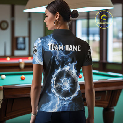 Blue Flaming Pool Billiard Shirts For Women Custom Light Ball 8 Billiard Team Jerseys NYN2300