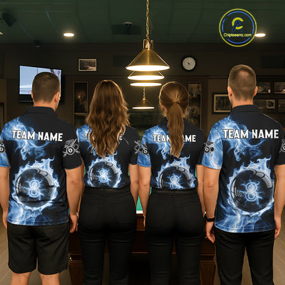 Blue Flaming Pool Billiard Shirts For Women Custom Light Ball 8 Billiard Team Jerseys NYN2300