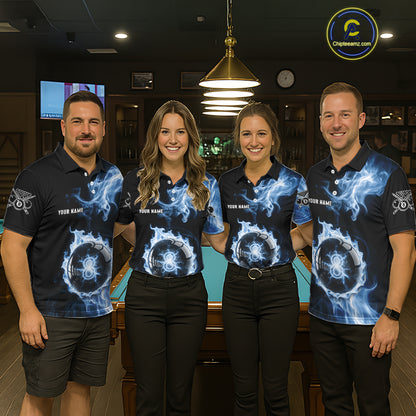 Blue Flaming Pool Billiard Shirts For Women Custom Light Ball 8 Billiard Team Jerseys NYN2300