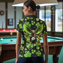 Load image into Gallery viewer, Eagle Shamrock Green St Patrick's Day Women Billiard Shirts Personalized Pool 8 Balls Billiard Attire NYN2740