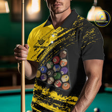 Load image into Gallery viewer, Yellow Grunge Billiard 15 Ball Pool Polo &amp; Quarter-Zip Shirt Custom Billiard Team Attire For Men NYN2747
