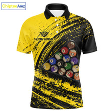 Load image into Gallery viewer, Yellow Grunge Billiard 15 Ball Pool Polo &amp; Quarter-Zip Shirt Custom Billiard Team Attire For Men NYN2747