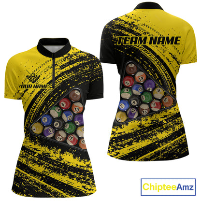 Yellow Grunge Billiard 15 Ball Pool Polo & Quarter-Zip Shirt Custom Billiard Team Attire For Women NYN2747