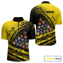 Load image into Gallery viewer, Yellow Grunge Billiard 15 Ball Pool Polo &amp; Quarter-Zip Shirt Custom Billiard Team Attire For Men NYN2747