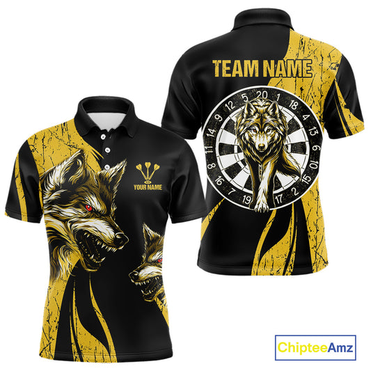 Custom Black And Yellow Wolfs Dartboards Grunge Dart Shirts For Men, Dart Team Jerseys NYN0043