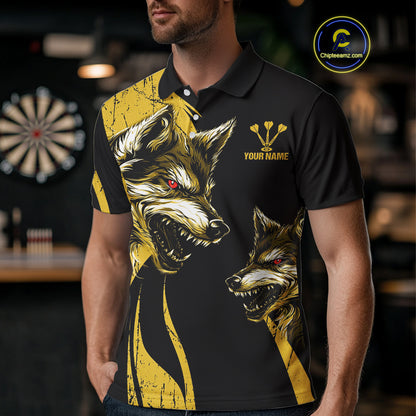Custom Black And Yellow Wolfs Dartboards Grunge Dart Shirts For Men, Dart Team Jerseys NYN0043