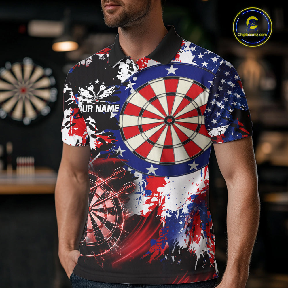 Personalized Patriotic Grunge Darts Polo & 1/4-Zip Shirt For Men Thunder Dart Team Jerseys NYN2954