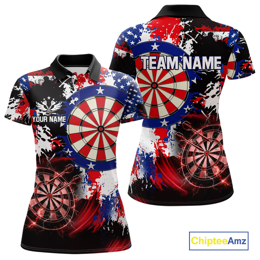 Personalized Patriotic Grunge Darts Polo & 1/4-Zip Shirt For Women Thunder Dart Team Jerseys NYN2954