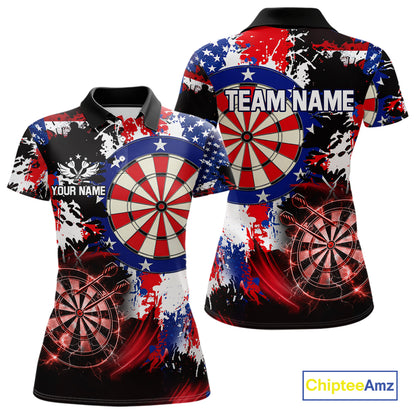 Personalized Patriotic Grunge Darts Polo & 1/4-Zip Shirt For Women Thunder Dart Team Jerseys NYN2954